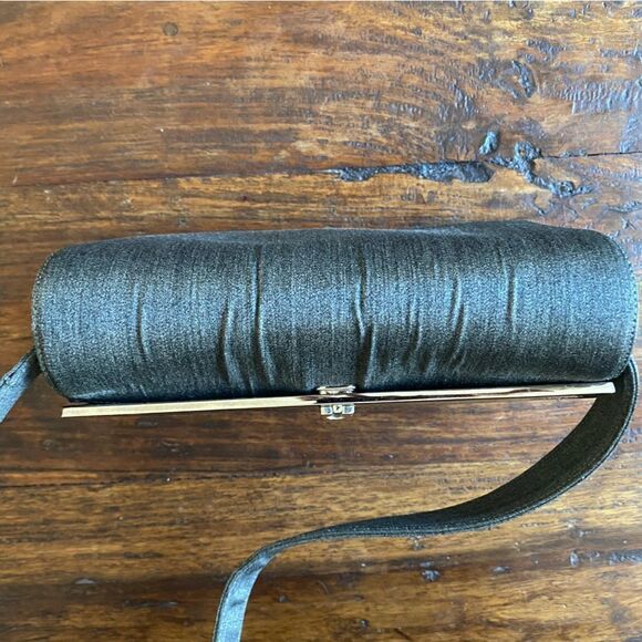 Salvatore Ferragamo Steel Grey/Blue Fabric Shoulder Bag Silver Chrome Hardware V - Picture 12 of 13